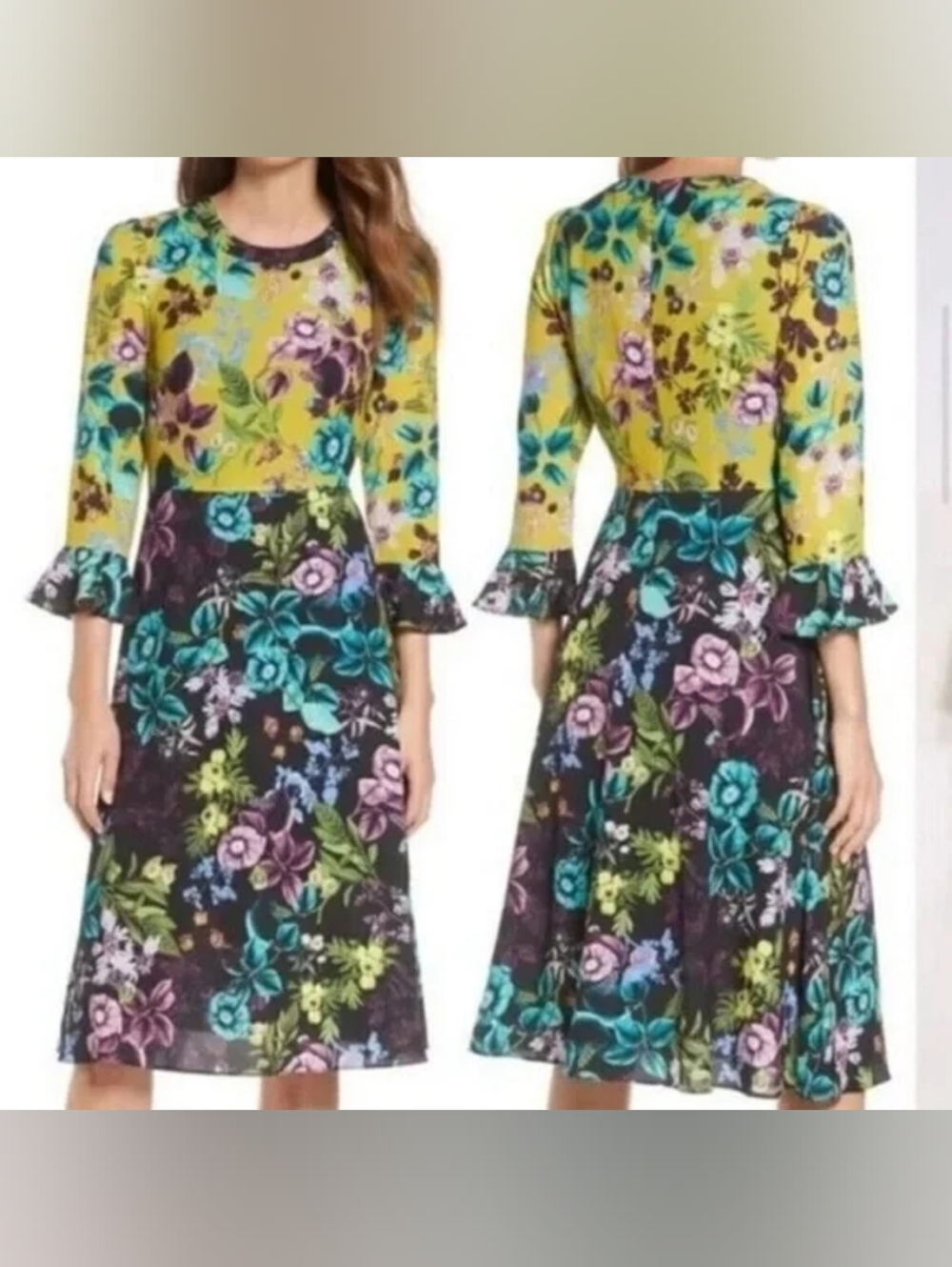 0 Eliza J Colorblock Floral Print Midi Dress